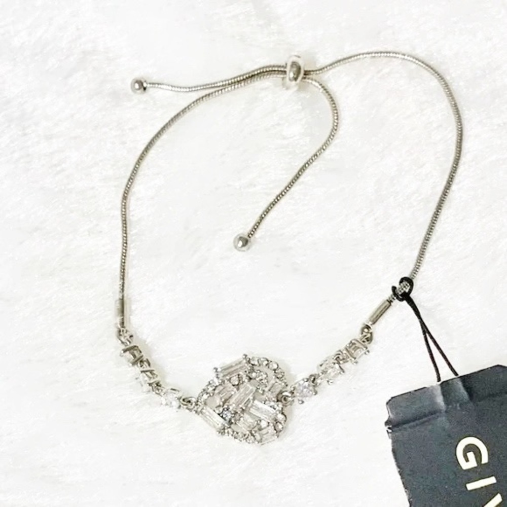 - NWT Givenchy silver toned cubic zirconia heart slider bracelet 💍💎👑 - Picture 2 of 7